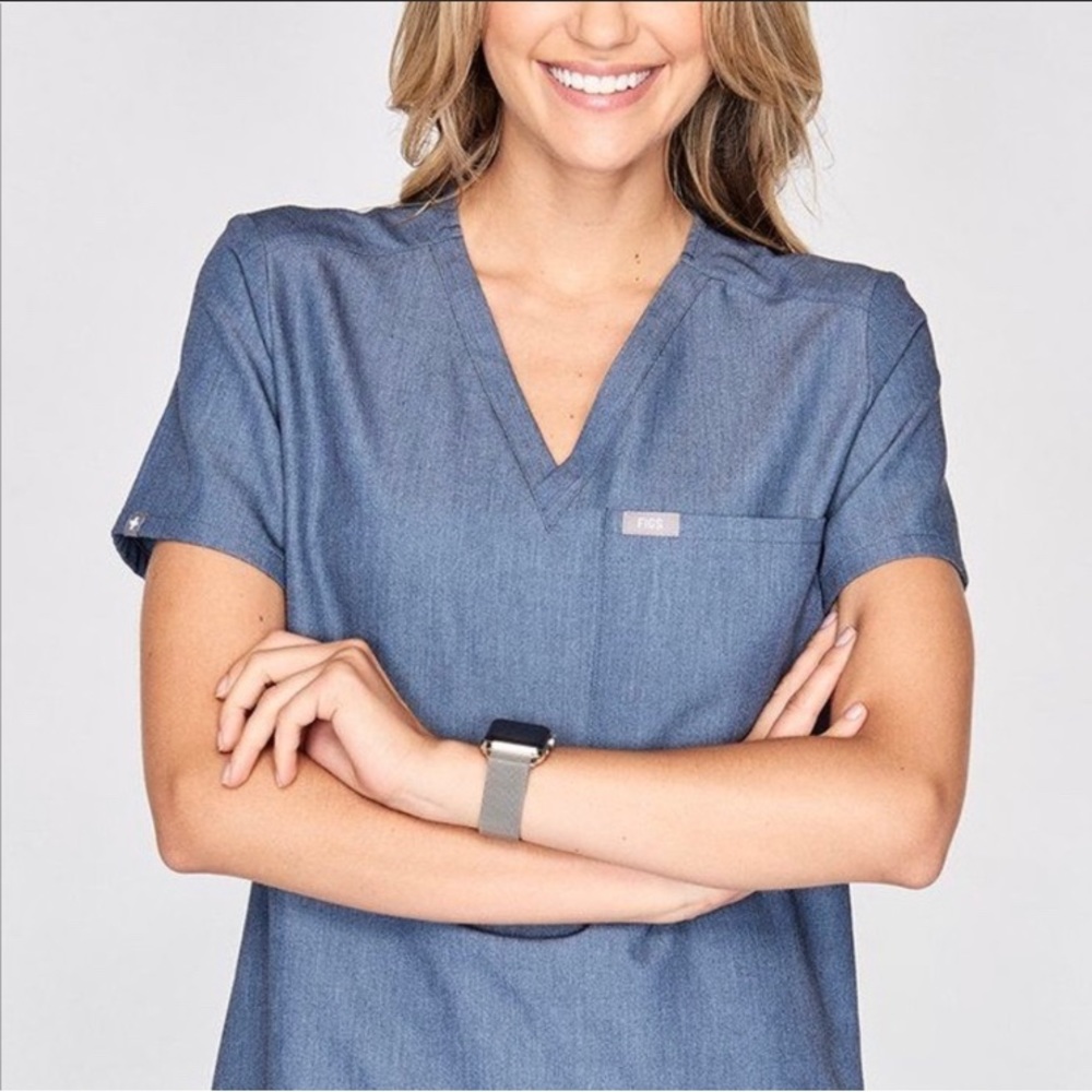Figs technical collection XXS Heather denim scrub top